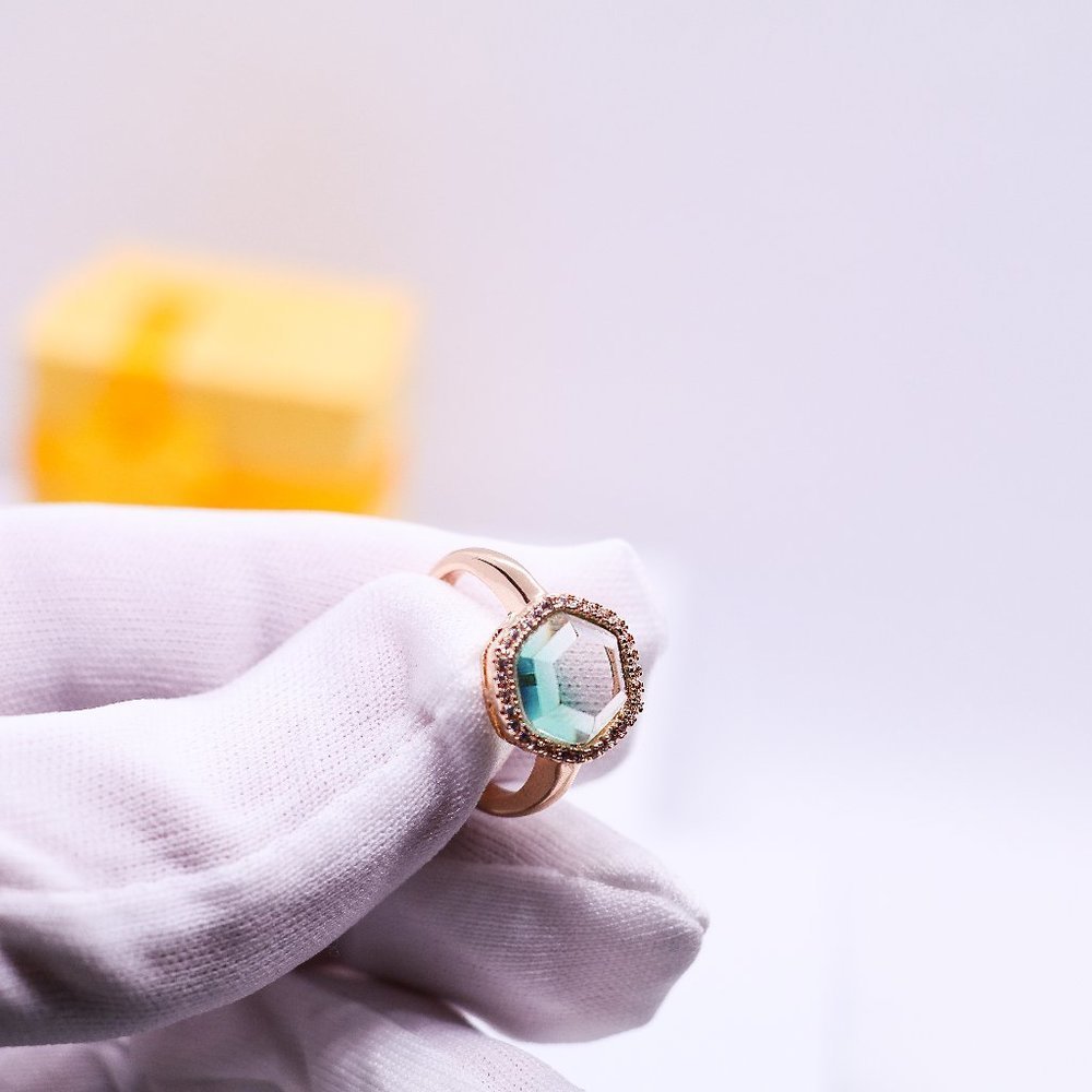 Adjustable Hexagon Green Stone Ring - Picture 7 of 8